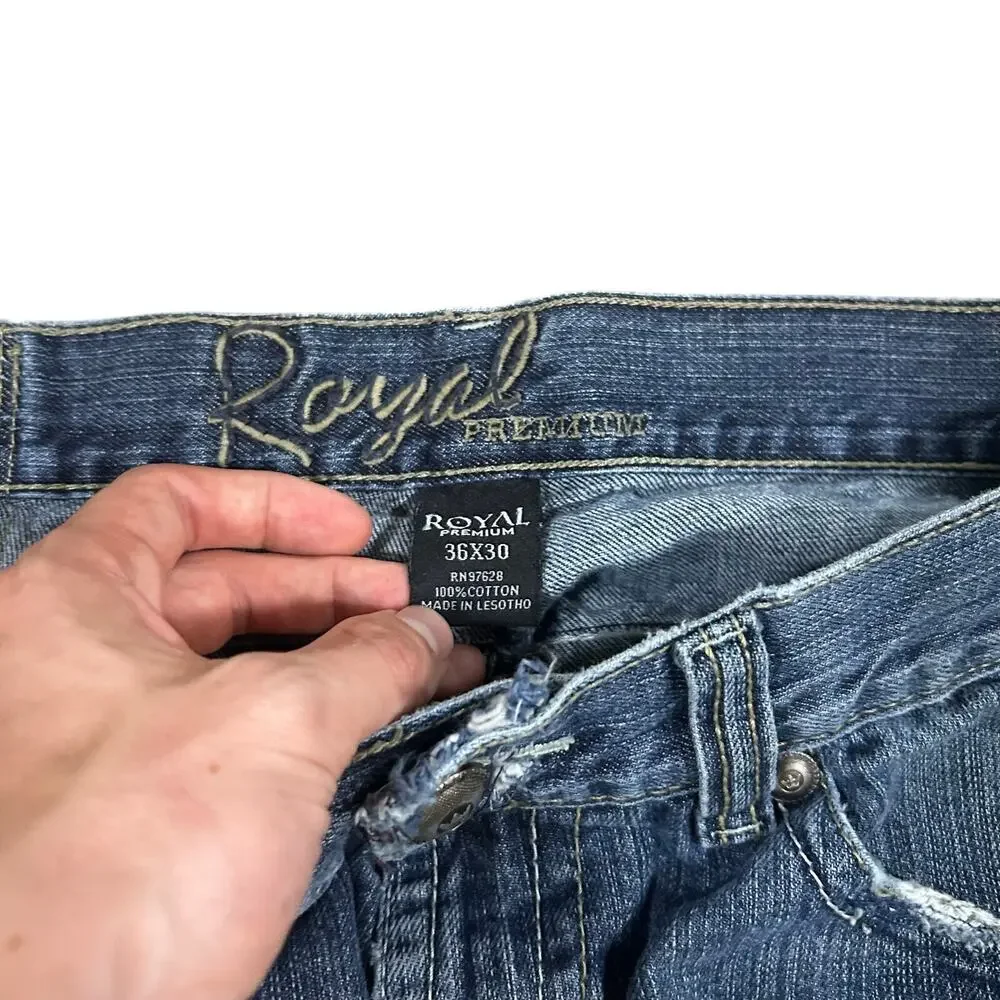 Vintage Y2K Royal Premium Loose Bootcut Jeans 36x30 Distressed Denim Baggy